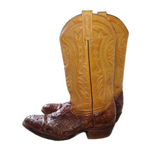 Rudel Western Boots Men\'s Size 9.5 E Ostrich Embossed Leather Brown main image 11